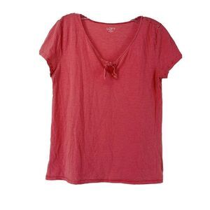 LOFT Top Red Striped Short Sleeve Keyhole V Neck Womens Size M Classic Casual